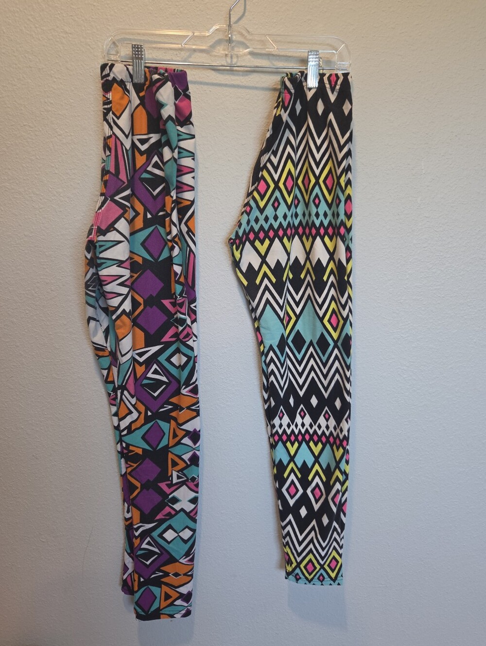 Hot Kiss 2 Pair Colorful Geometric Leggings One Size